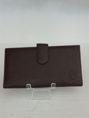 Buxton dark brown leather snap card wallet with gold logo